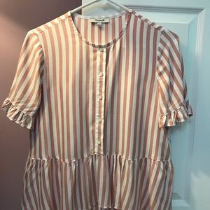 Madewell ruffle hem top in pink stripe